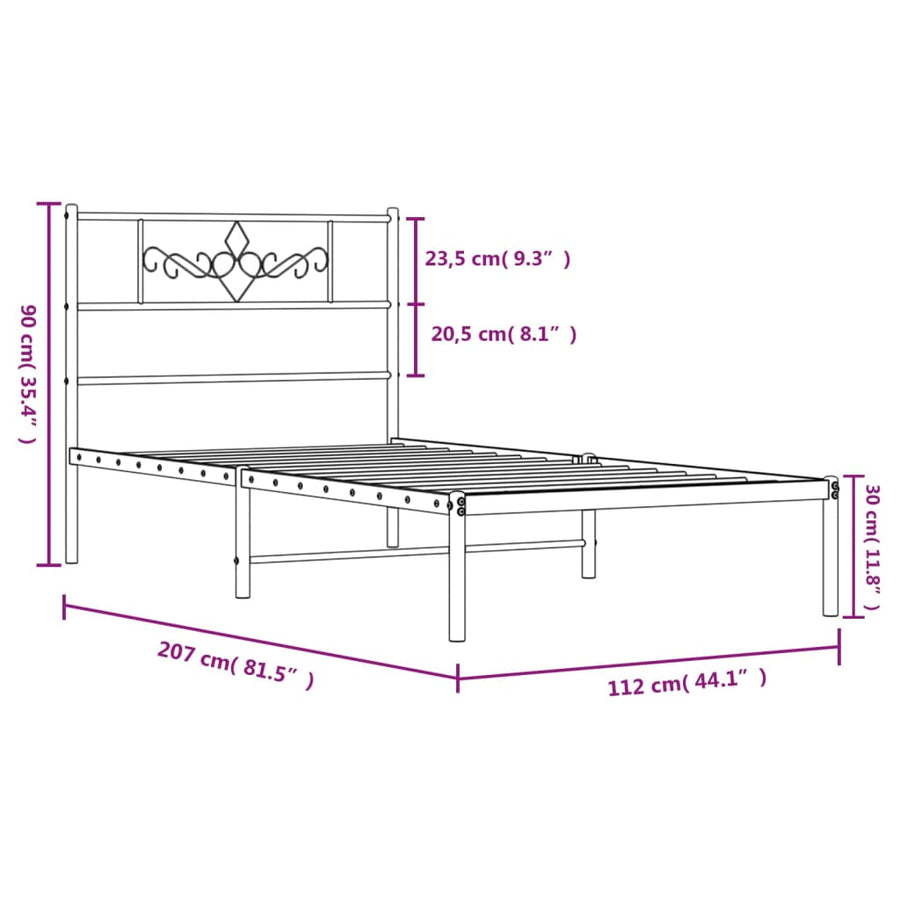 Bedframe met hoofdbord metaal wit 107x203 cm 107 x 203 cm Wit met hoofdbord