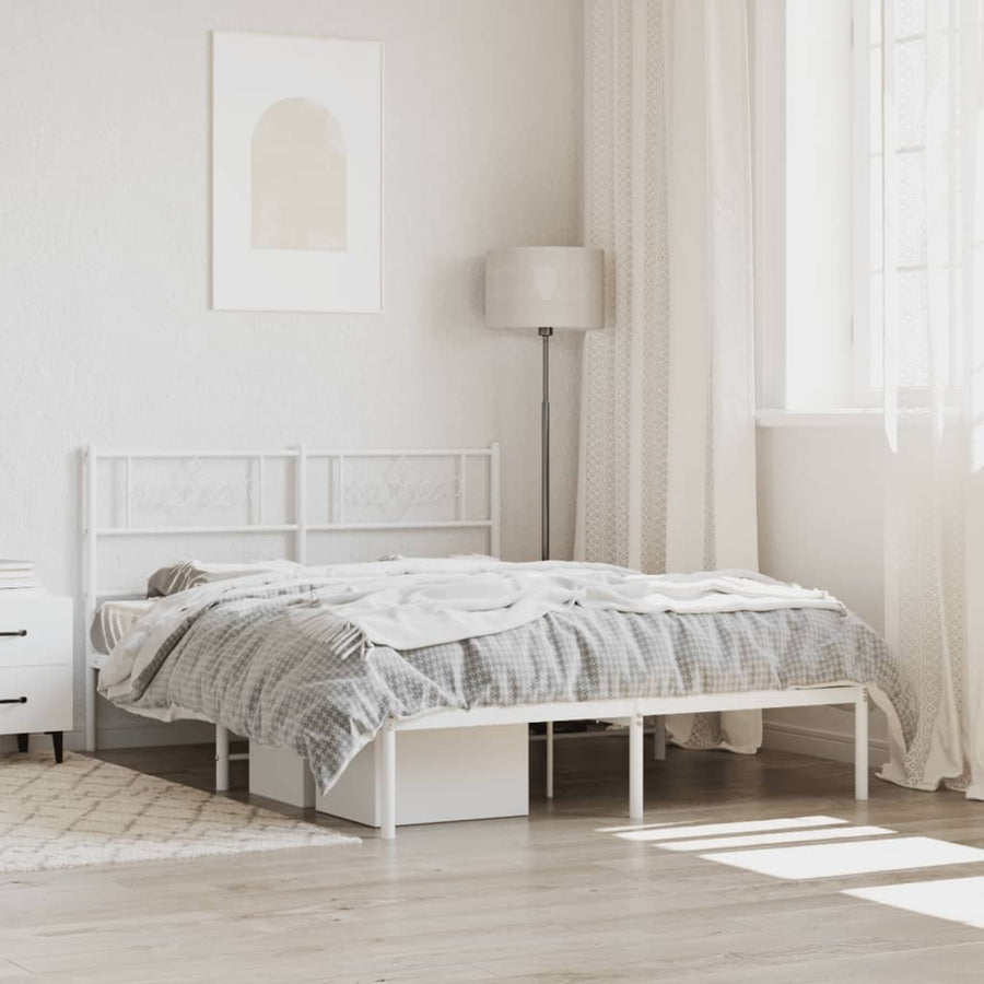Bedframe met hoofdbord metaal wit 120x200 cm 120 x 200 cm Wit met hoofdbord