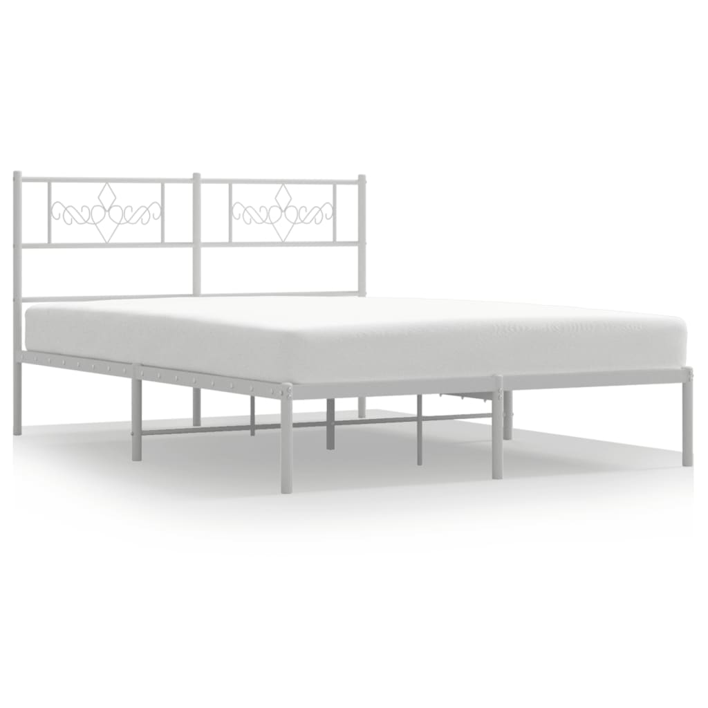 Bedframe met hoofdbord metaal wit 135x190 cm 135 x 190 cm Wit met hoofdbord