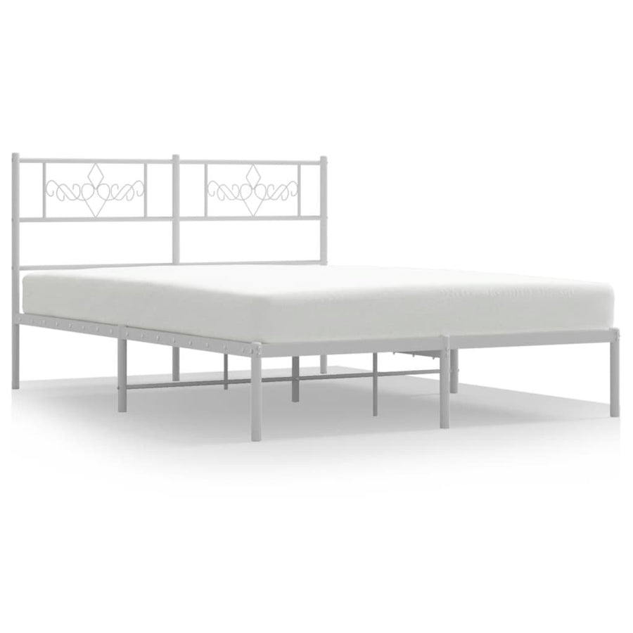 Bedframe met hoofdbord metaal wit 140x190 cm 140 x 190 cm Wit met hoofdbord