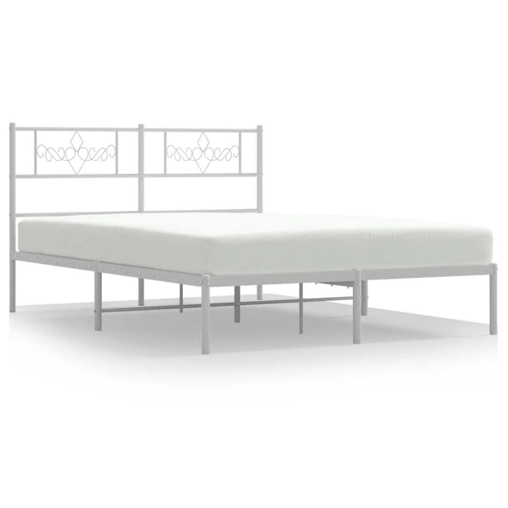 Bedframe met hoofdbord metaal wit 140x200 cm 140 x 200 cm Wit met hoofdbord
