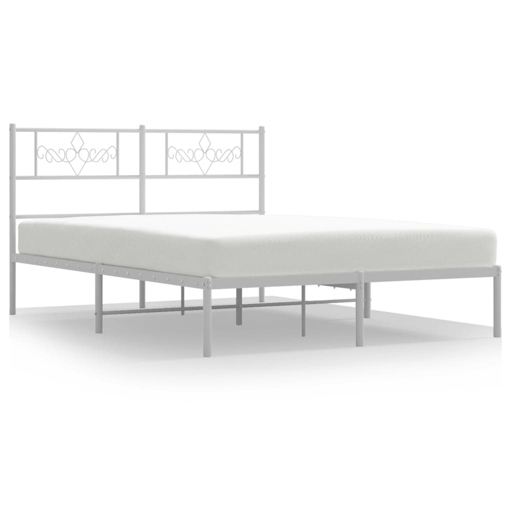 Bedframe met hoofdbord metaal wit 150x200 cm 150 x 200 cm Wit met hoofdbord