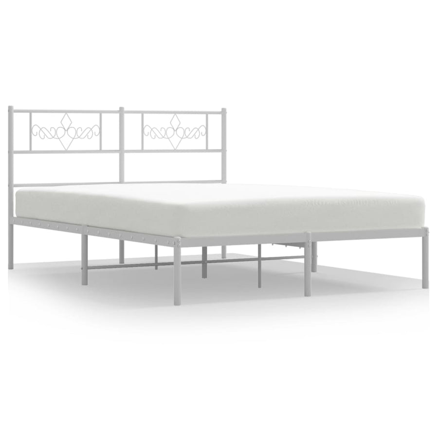 Bedframe met hoofdbord metaal wit 150x200 cm 150 x 200 cm Wit met hoofdbord