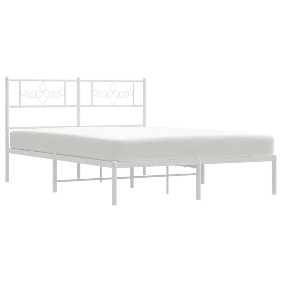 Bedframe met hoofdbord metaal wit 150x200 cm 150 x 200 cm Wit met hoofdbord