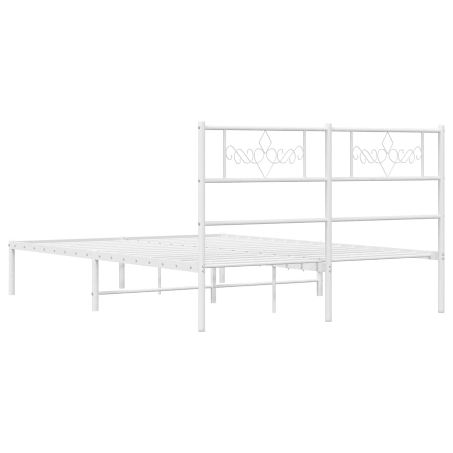 Bedframe met hoofdbord metaal wit 150x200 cm 150 x 200 cm Wit met hoofdbord