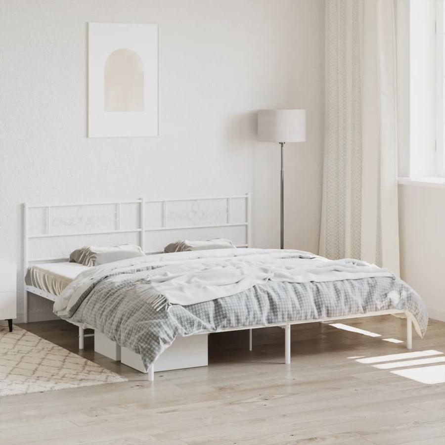 Bedframe met hoofdbord metaal wit 183x213 cm 183 x 213 cm Wit met hoofdbord