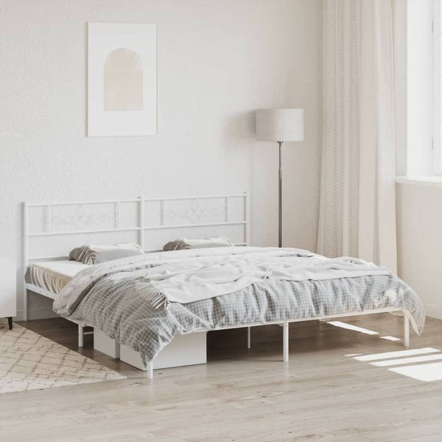 Bedframe met hoofdbord metaal wit 193x203 cm 193 x 203 cm Wit met hoofdbord