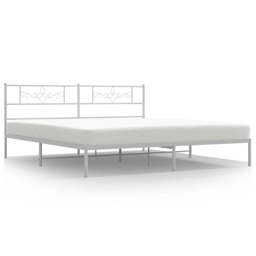 Bedframe met hoofdbord metaal wit 200x200 cm 200 x 200 cm Wit met hoofdbord