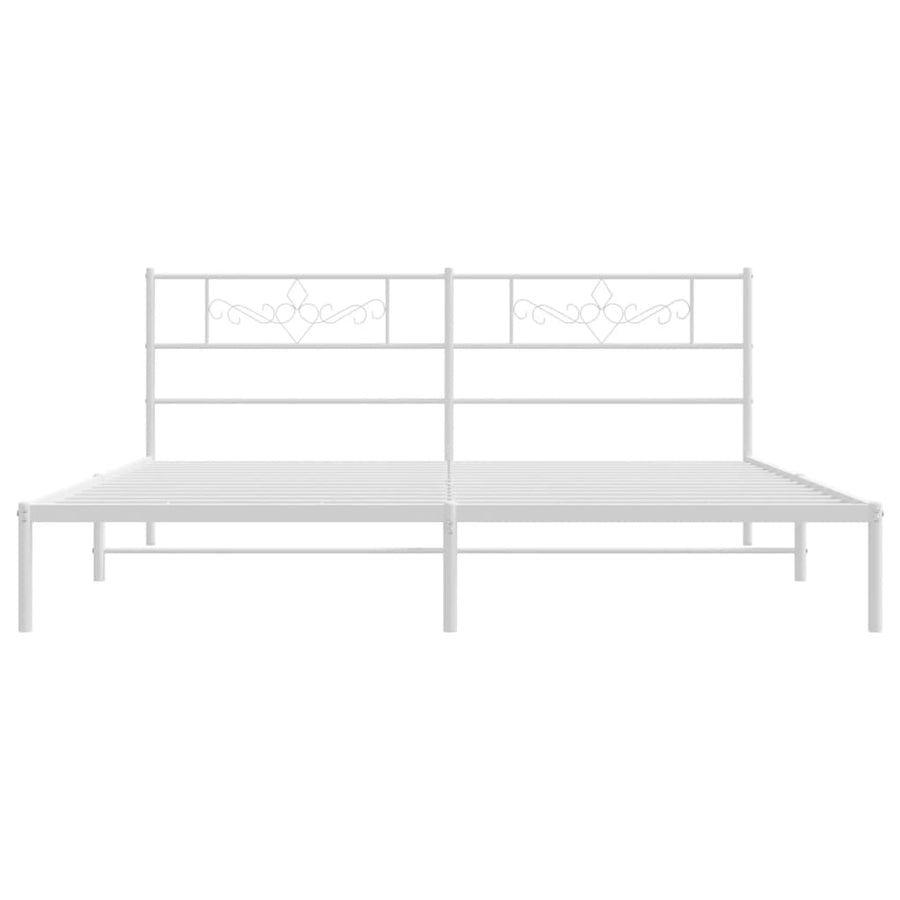 Bedframe met hoofdbord metaal wit 200x200 cm 200 x 200 cm Wit met hoofdbord