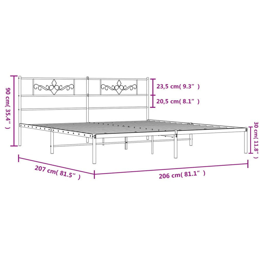 Bedframe met hoofdbord metaal wit 200x200 cm 200 x 200 cm Wit met hoofdbord