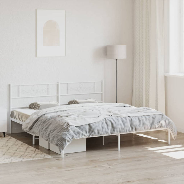 Bedframe met hoofdbord metaal wit 200x200 cm 200 x 200 cm Wit met hoofdbord