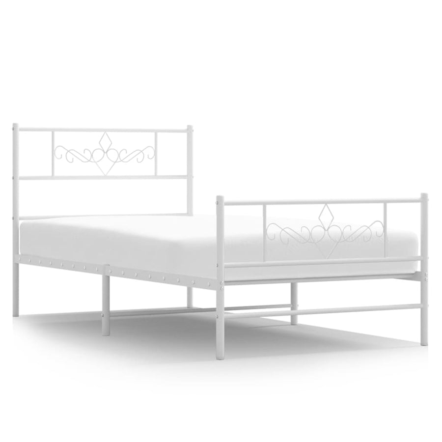 Bedframe met hoofd- en voeteneinde metaal wit 75x190 cm 75 x 190 cm Wit met hoofdbord & voetbord
