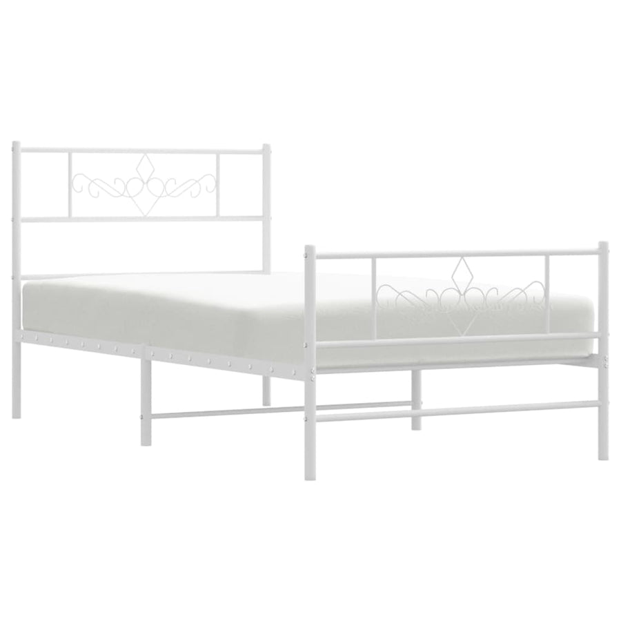 Bedframe met hoofd- en voeteneinde metaal wit 75x190 cm 75 x 190 cm Wit met hoofdbord & voetbord