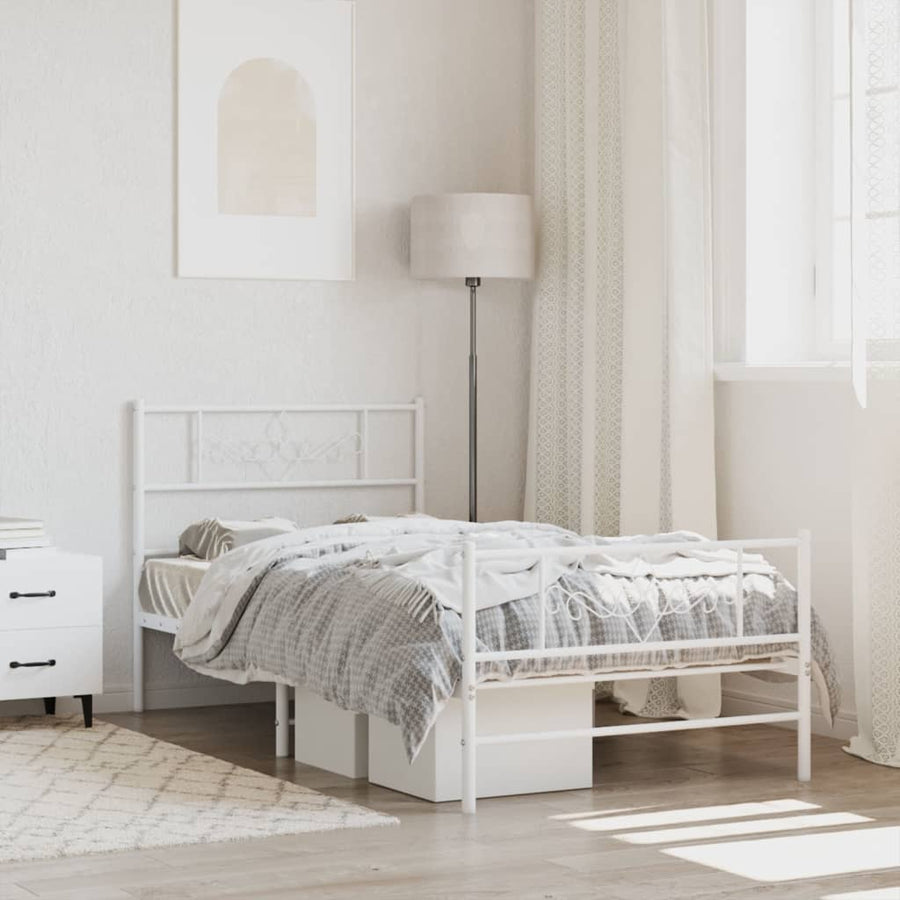Bedframe met hoofd- en voeteneinde metaal wit 75x190 cm 75 x 190 cm Wit met hoofdbord & voetbord