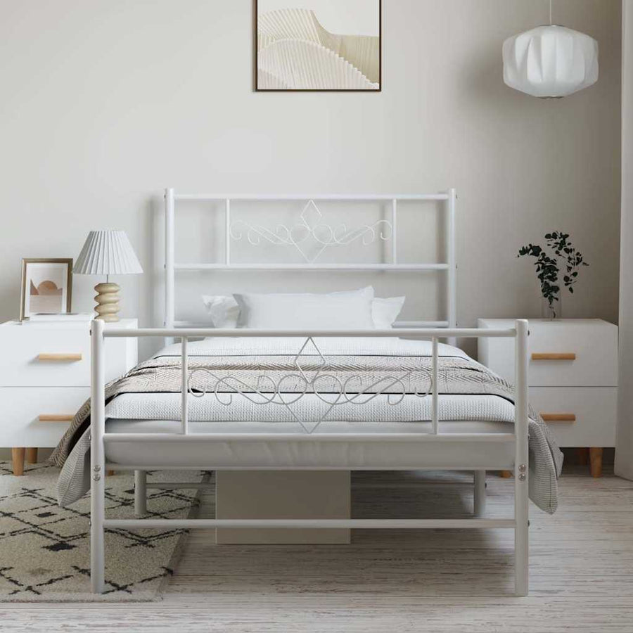 Bedframe met hoofd- en voeteneinde metaal wit 100x200 cm