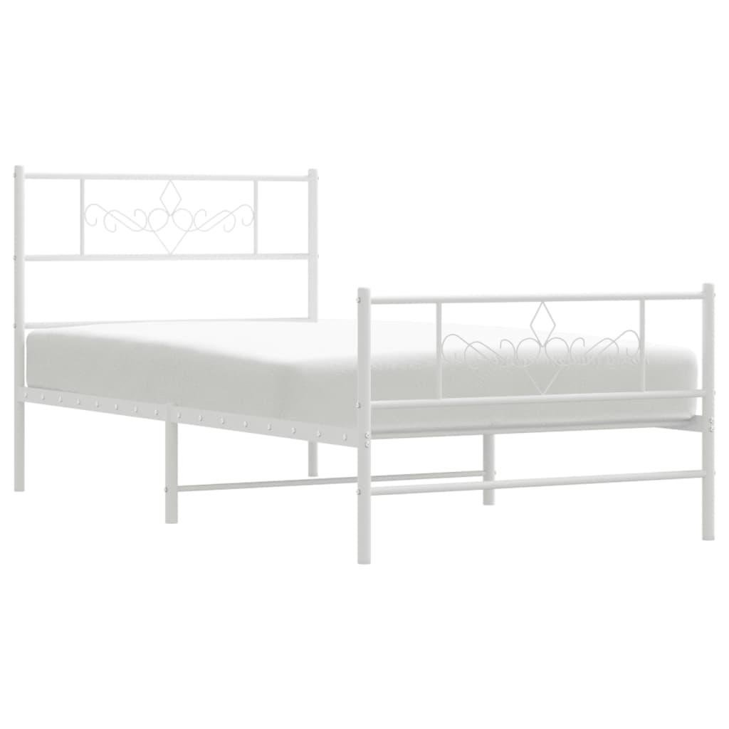 Bedframe met hoofd- en voeteneinde metaal wit 107x203 cm 107 x 203 cm Wit met hoofdbord & voetbord
