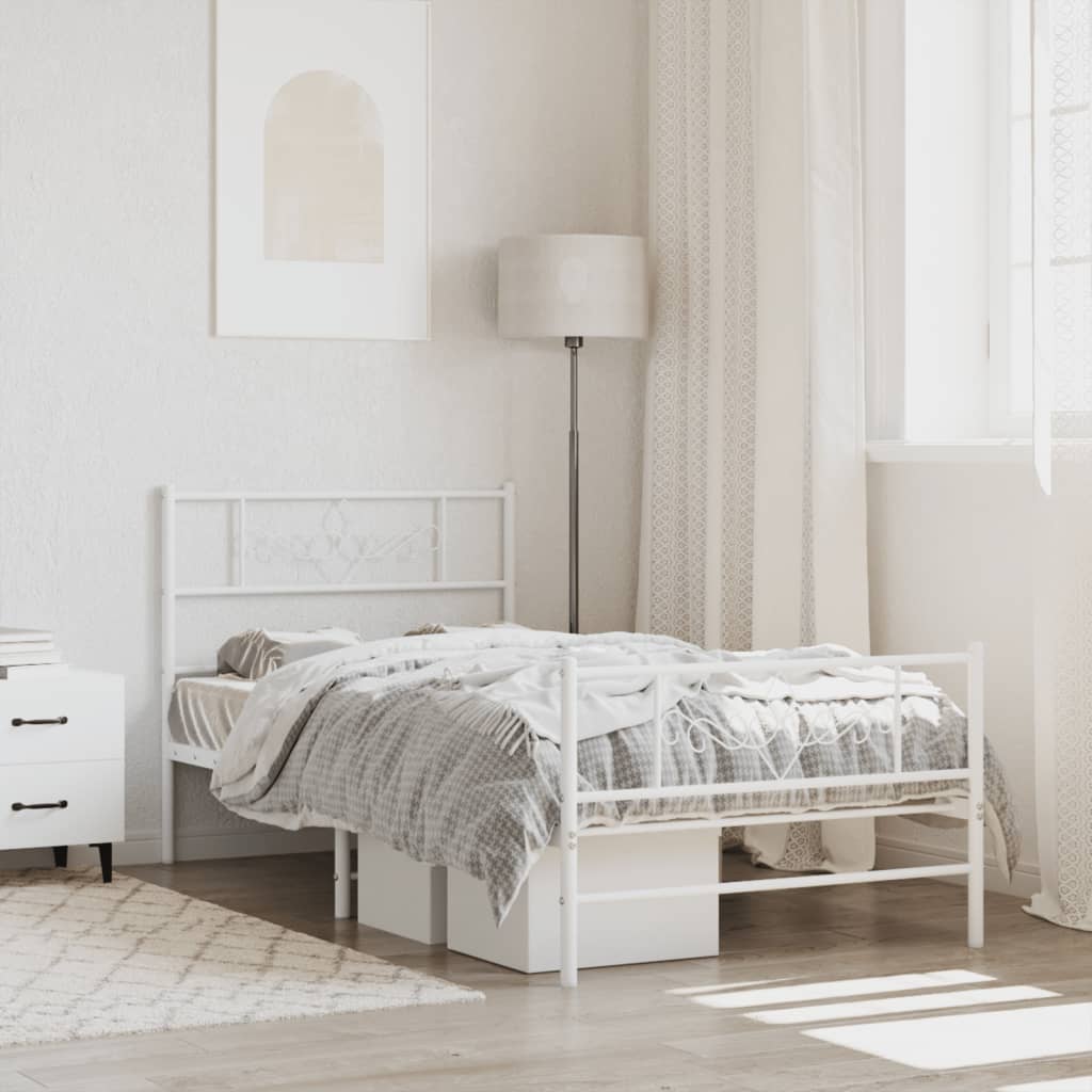 Bedframe met hoofd- en voeteneinde metaal wit 107x203 cm 107 x 203 cm Wit met hoofdbord & voetbord