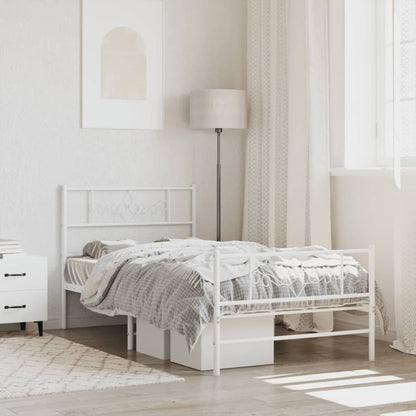 Bedframe met hoofd- en voeteneinde metaal wit 107x203 cm 107 x 203 cm Wit met hoofdbord & voetbord