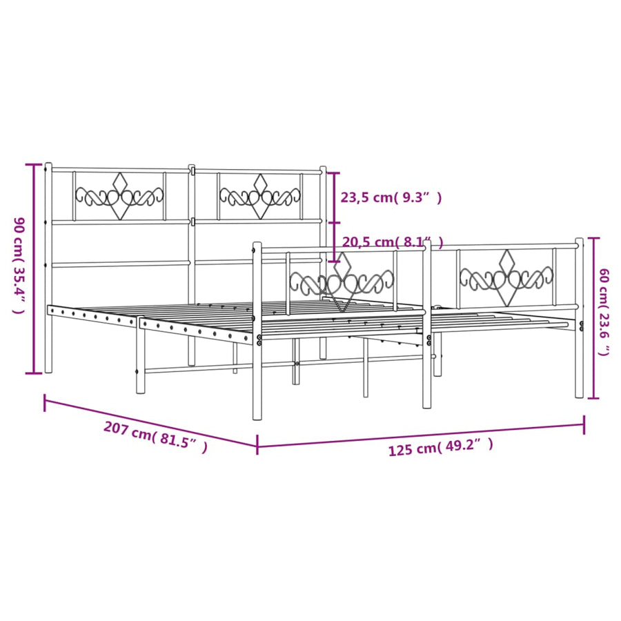 Bedframe met hoofd- en voeteneinde metaal wit 120x200 cm 120 x 200 cm Wit met hoofdbord & voetbord