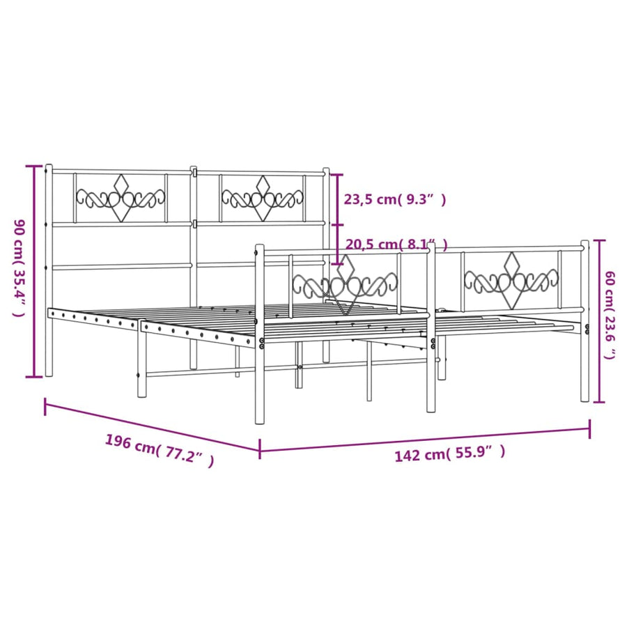 Bedframe met hoofd- en voeteneinde metaal wit 135x190 cm 135 x 190 cm Wit met hoofdbord & voetbord