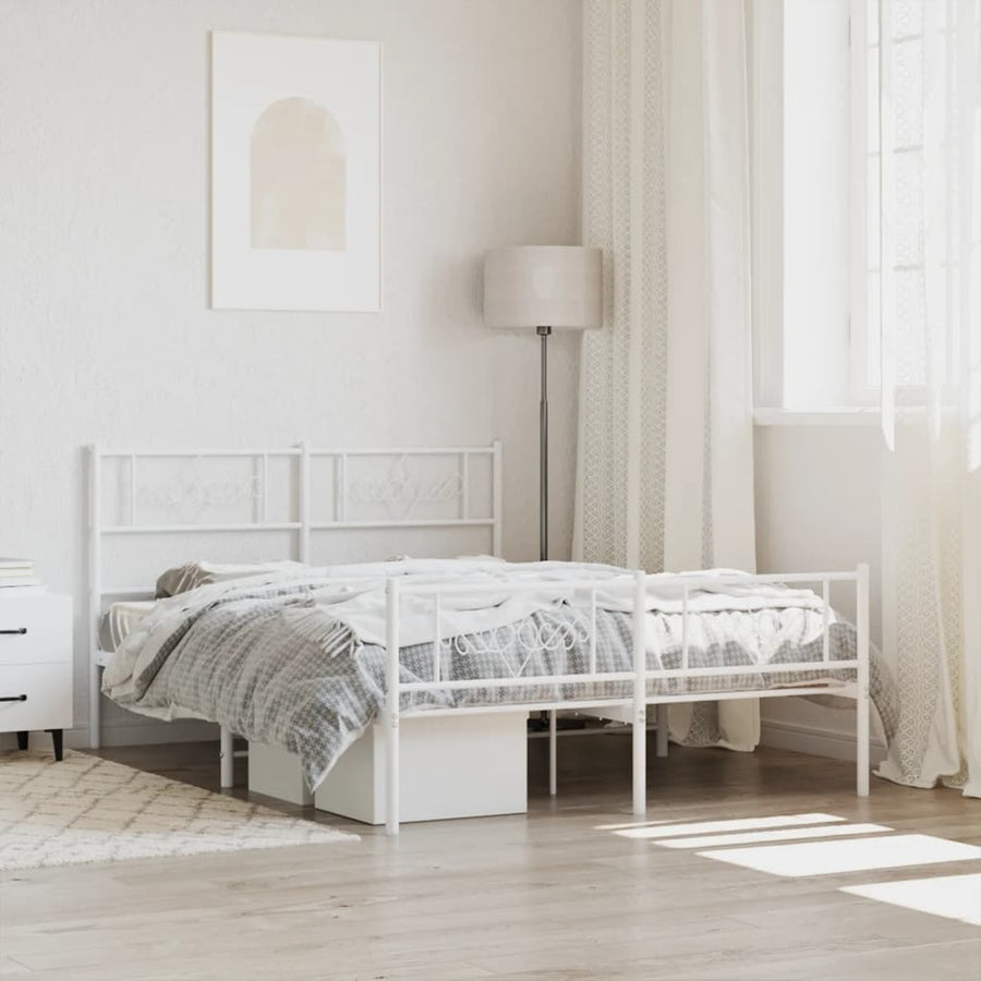 Bedframe met hoofd- en voeteneinde metaal wit 135x190 cm 135 x 190 cm Wit met hoofdbord & voetbord