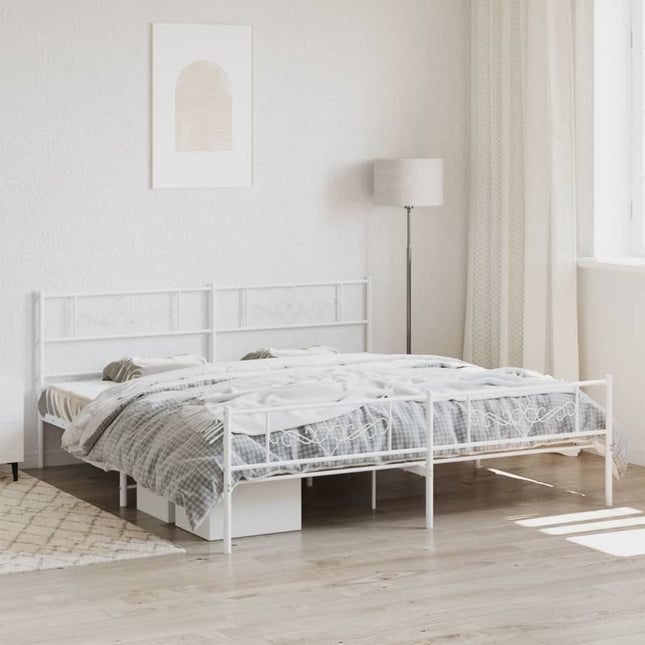 Bedframe met hoofd- en voeteneinde metaal wit 180x200 cm 180 x 200 cm Wit met hoofdbord & voetbord