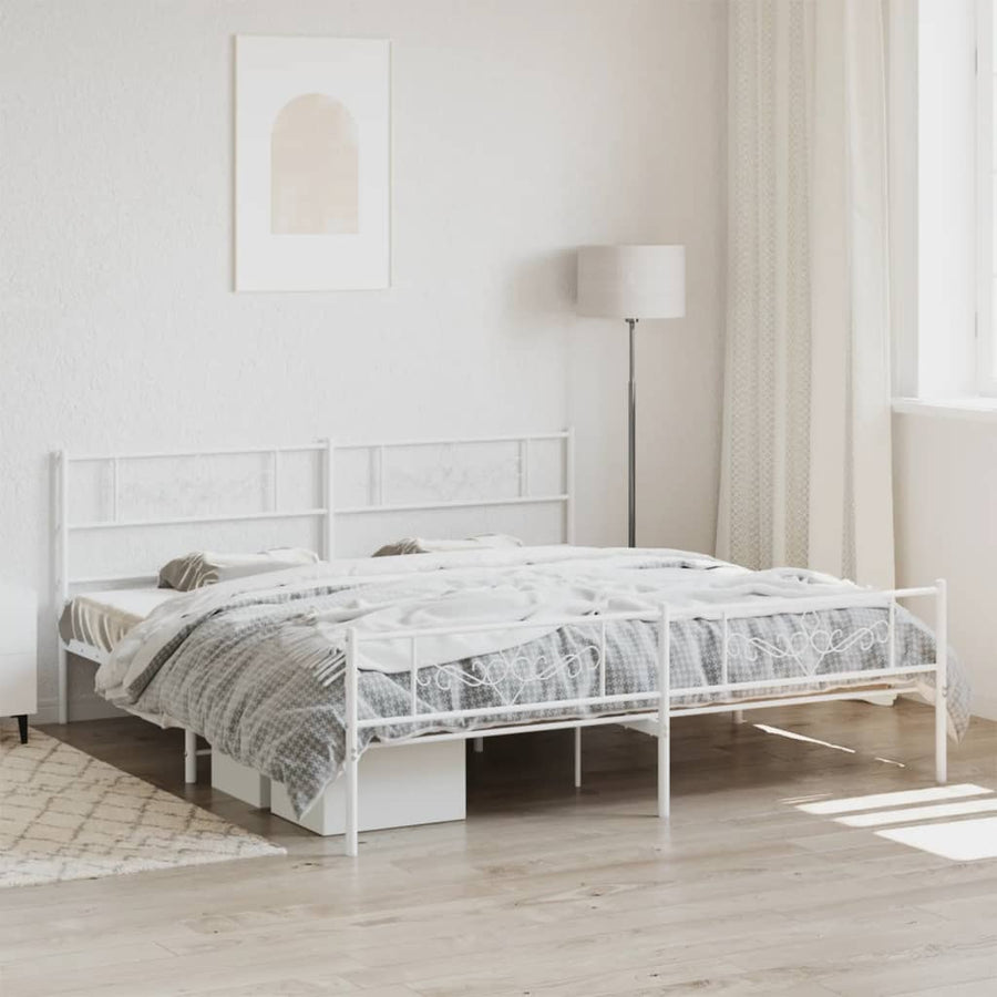 Bedframe met hoofd- en voeteneinde metaal wit 183x213 cm 183 x 213 cm Wit met hoofdbord & voetbord