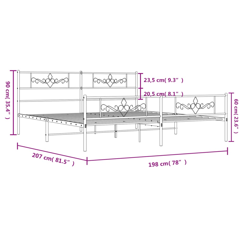 Bedframe met hoofd- en voeteneinde metaal wit 193x203 cm 193 x 203 cm Wit