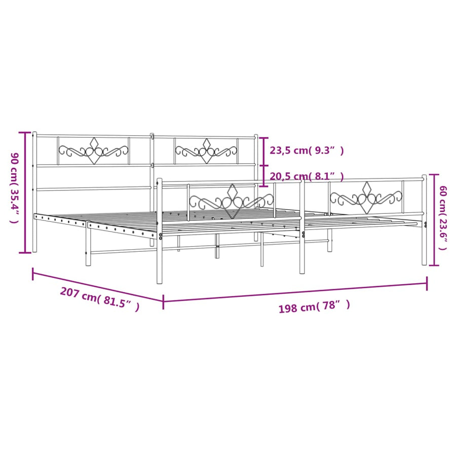Bedframe met hoofd- en voeteneinde metaal wit 193x203 cm 193 x 203 cm Wit