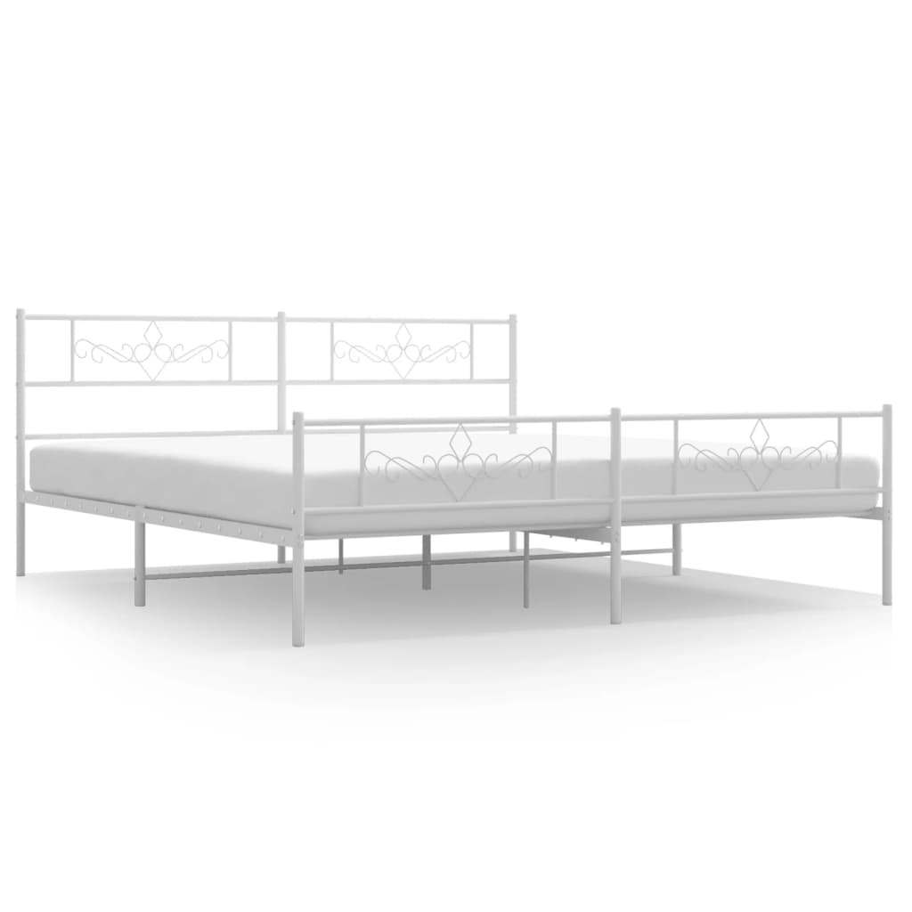 Bedframe met hoofd- en voeteneinde metaal wit 200x200 cm 200 x 200 cm Wit