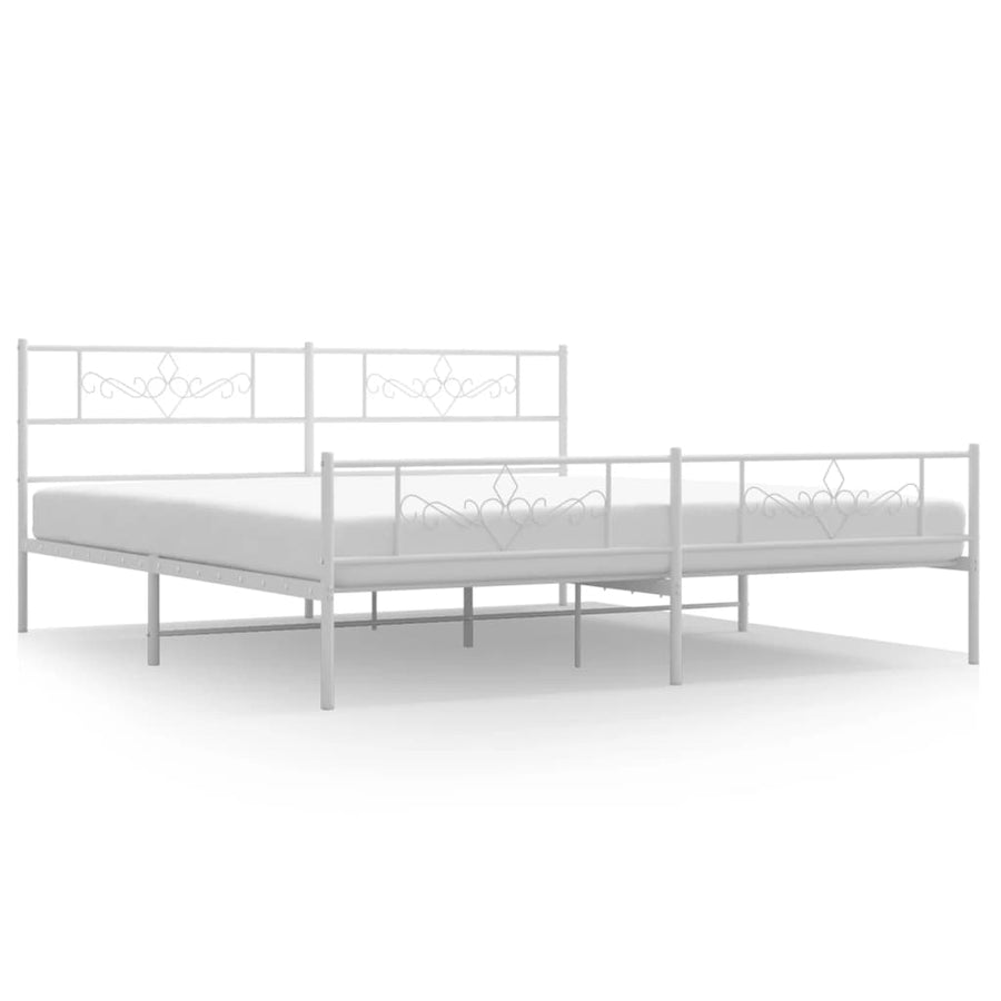 Bedframe met hoofd- en voeteneinde metaal wit 200x200 cm 200 x 200 cm Wit