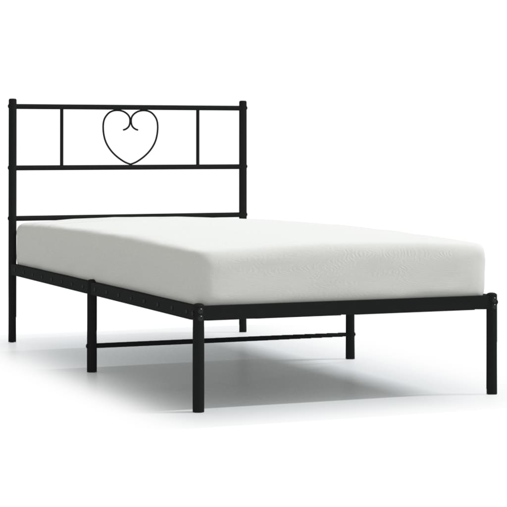Bedframe Metaal 75 x 190 cm Zwart met hoofdbord
