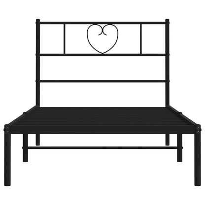 Bedframe Metaal 75 x 190 cm Zwart met hoofdbord