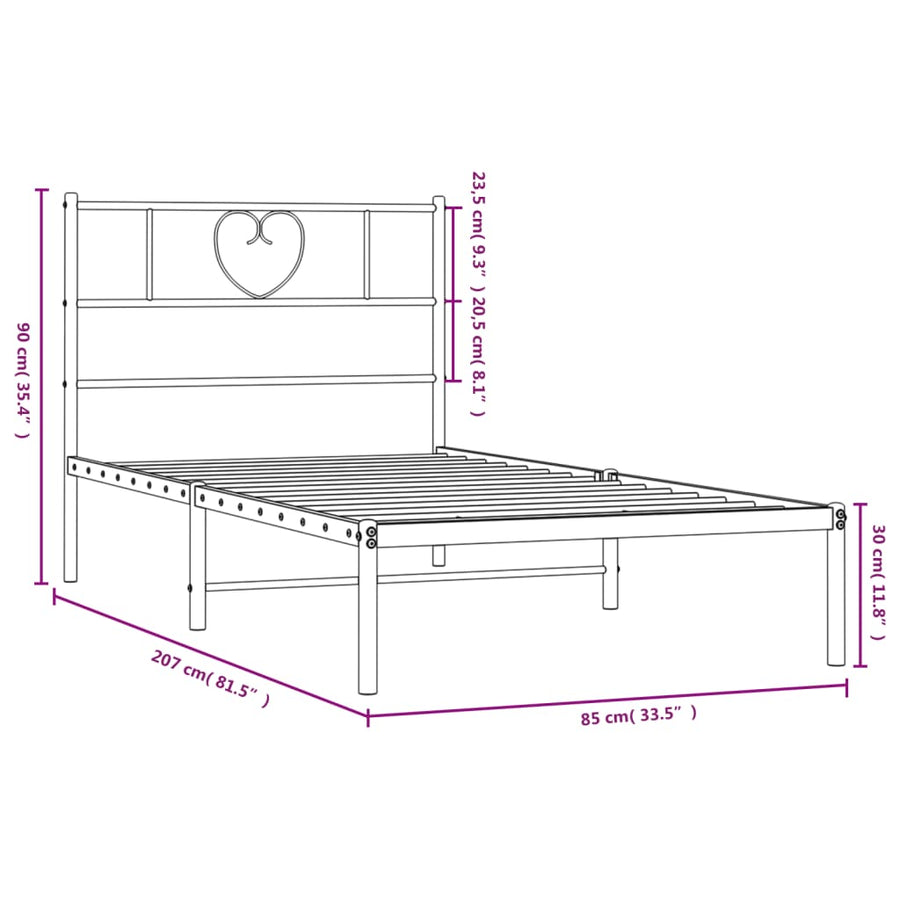 Bedframe Metaal 80 x 200 cm Zwart met hoofdbord