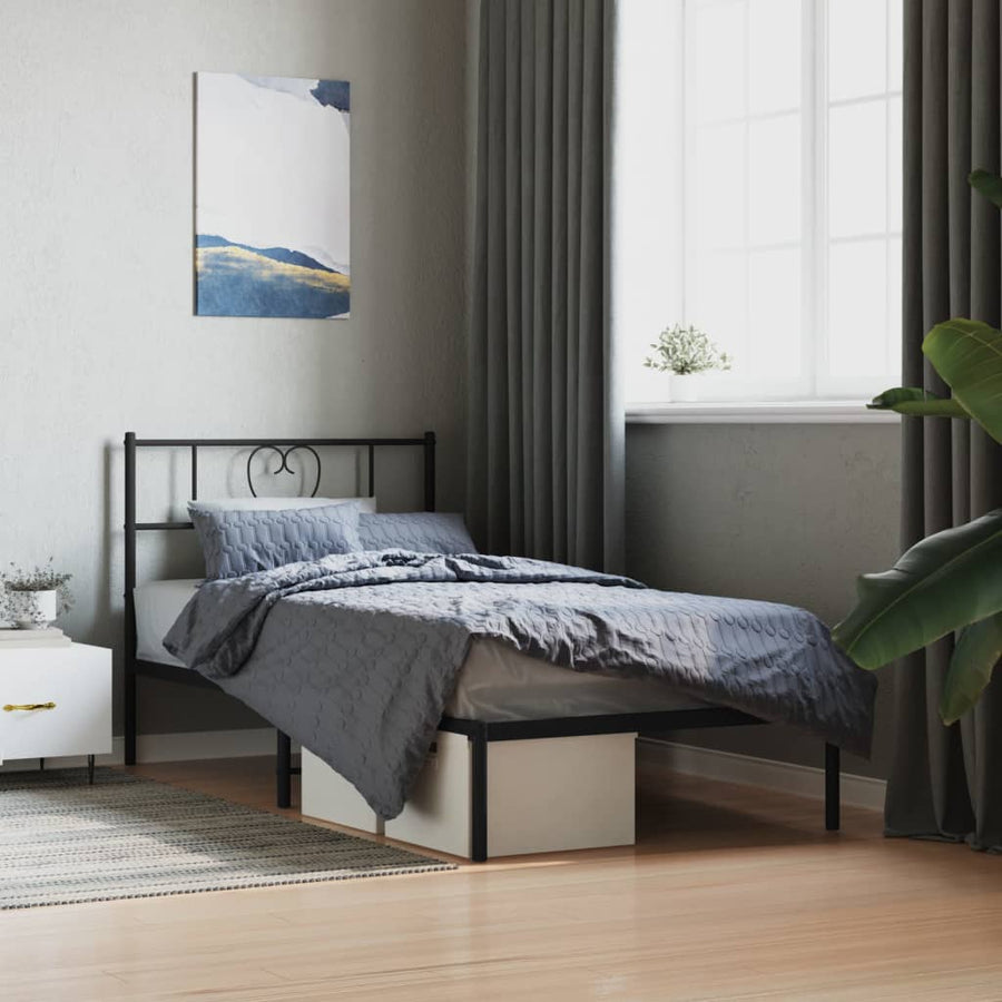 Bedframe Metaal 80 x 200 cm Zwart met hoofdbord