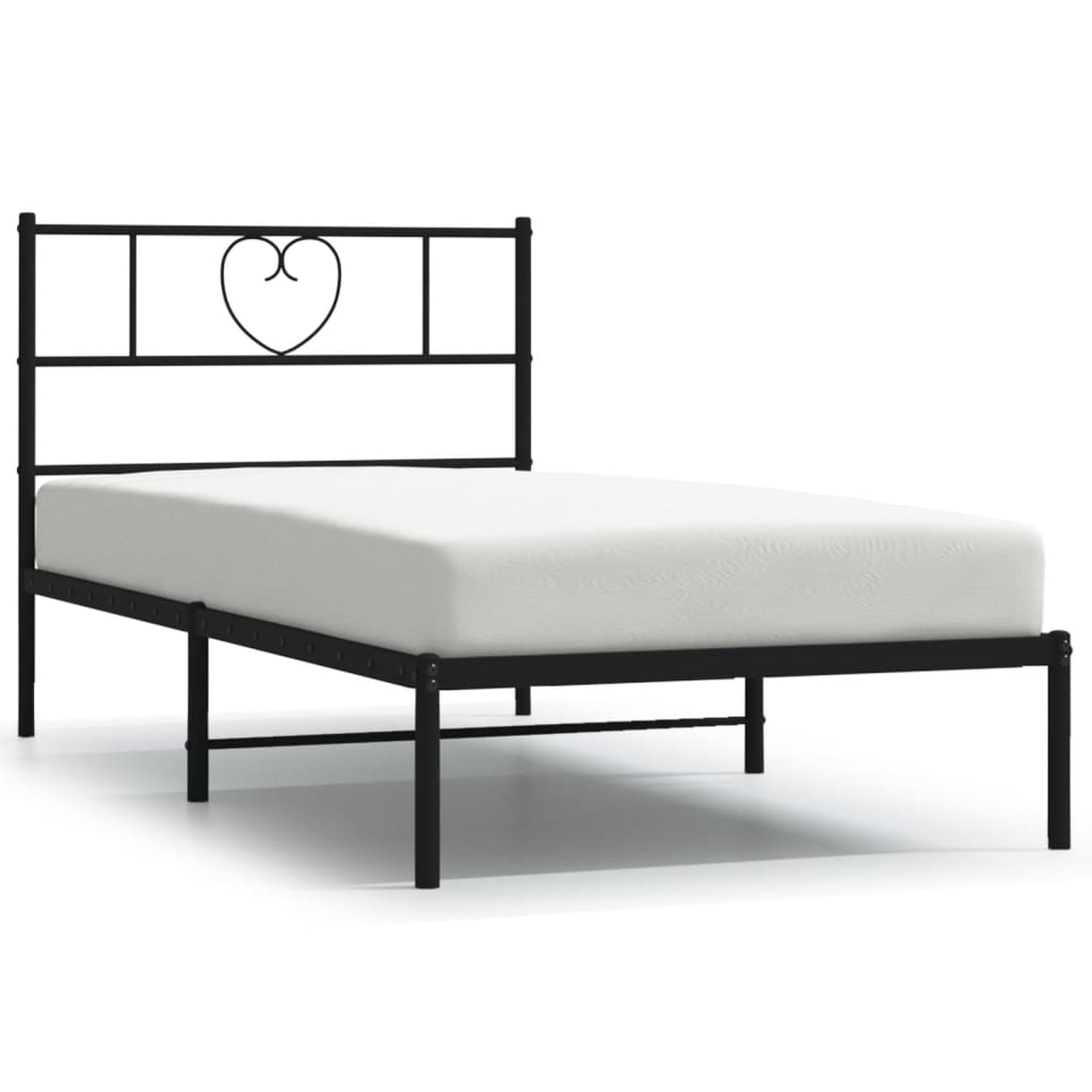 Bedframe Metaal 100 x 200 cm Zwart met hoofdbord