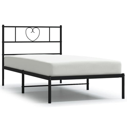 Bedframe Metaal 100 x 200 cm Zwart met hoofdbord