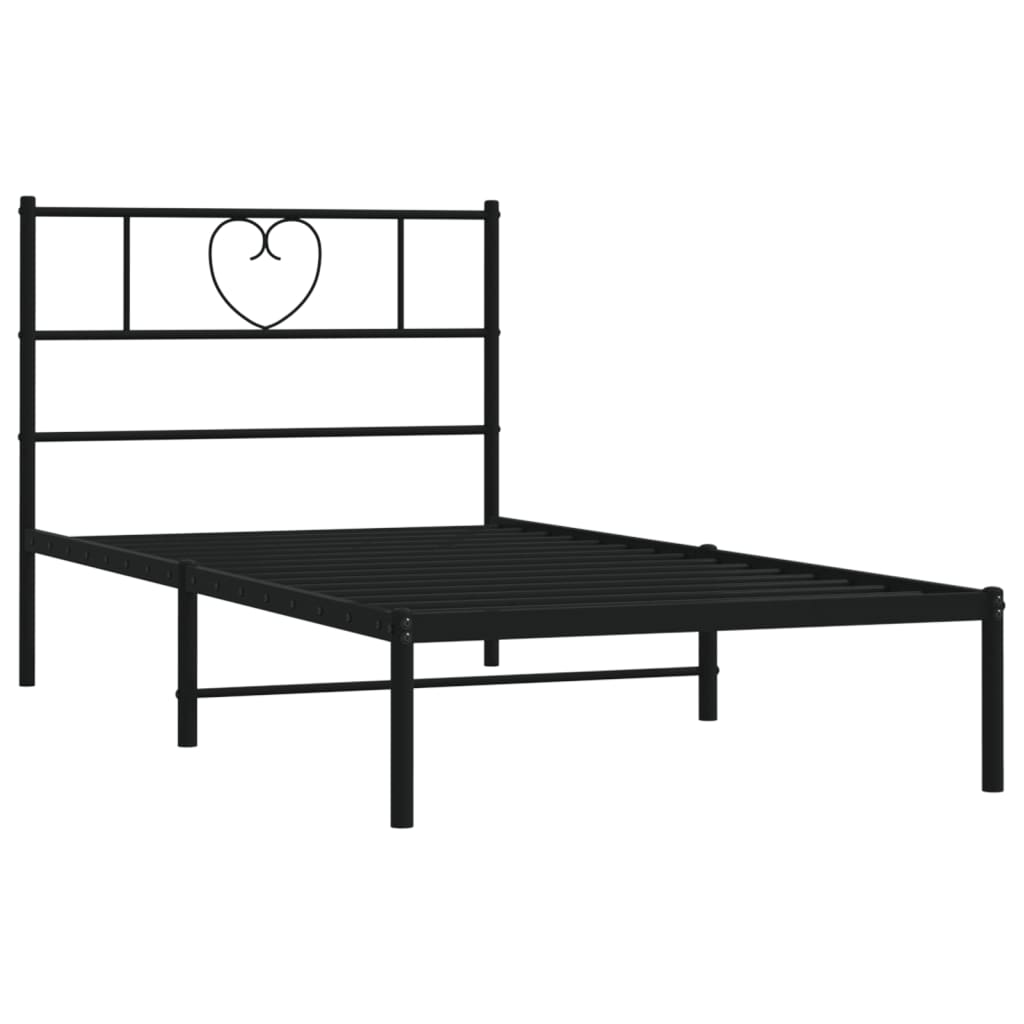 Bedframe Metaal 100 x 200 cm Zwart met hoofdbord