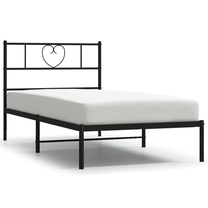 Bedframe Metaal 107 x 203 cm Zwart met hoofdbord