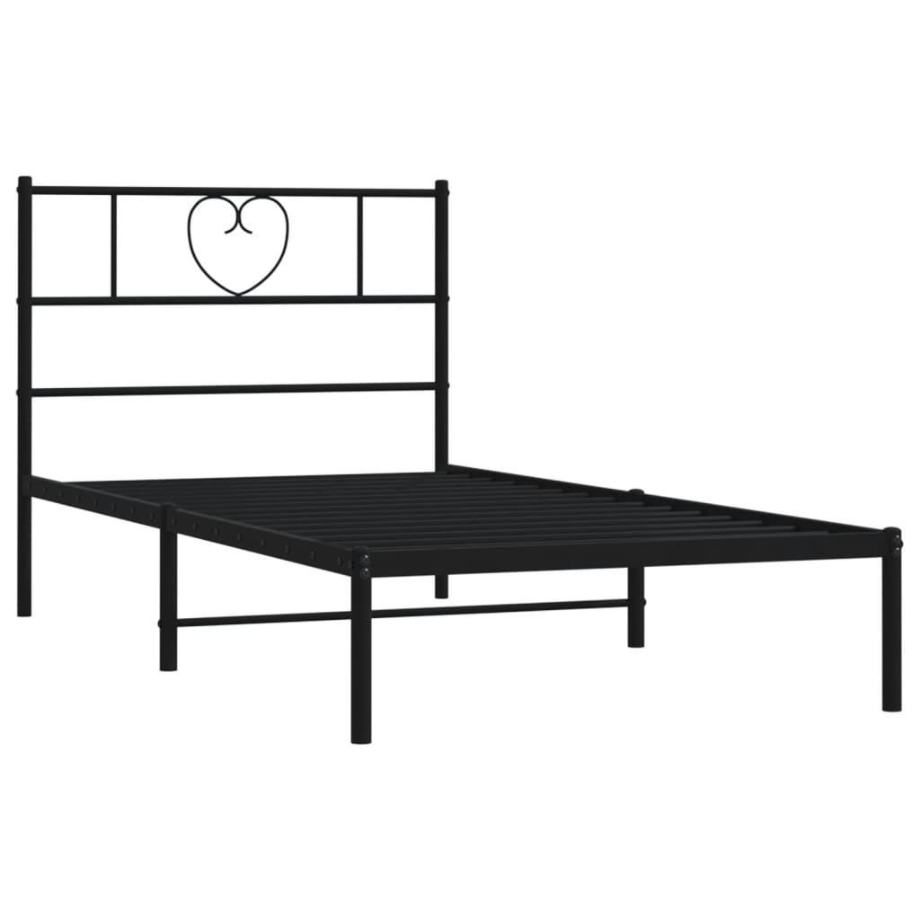 Bedframe Metaal 107 x 203 cm Zwart met hoofdbord
