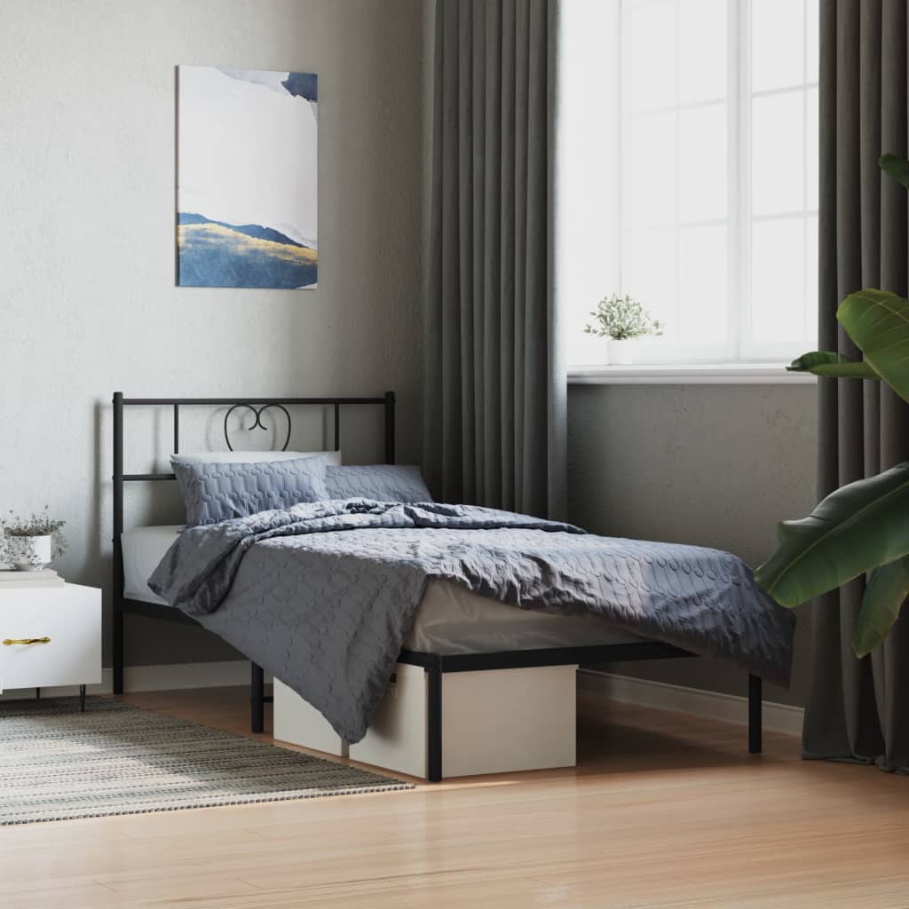 Bedframe Metaal 107 x 203 cm Zwart met hoofdbord