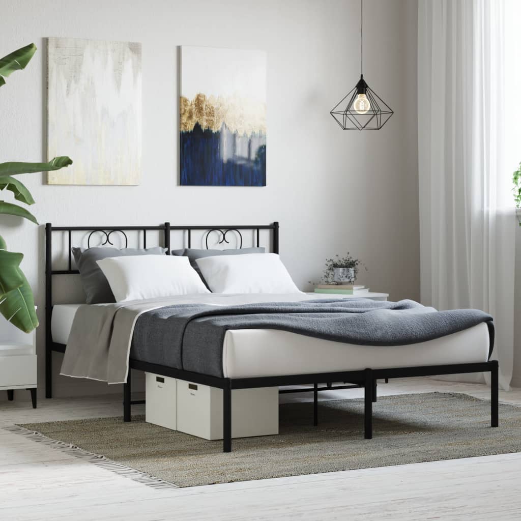 Bedframe Metaal 120 x 190 cm Zwart met hoofdbord