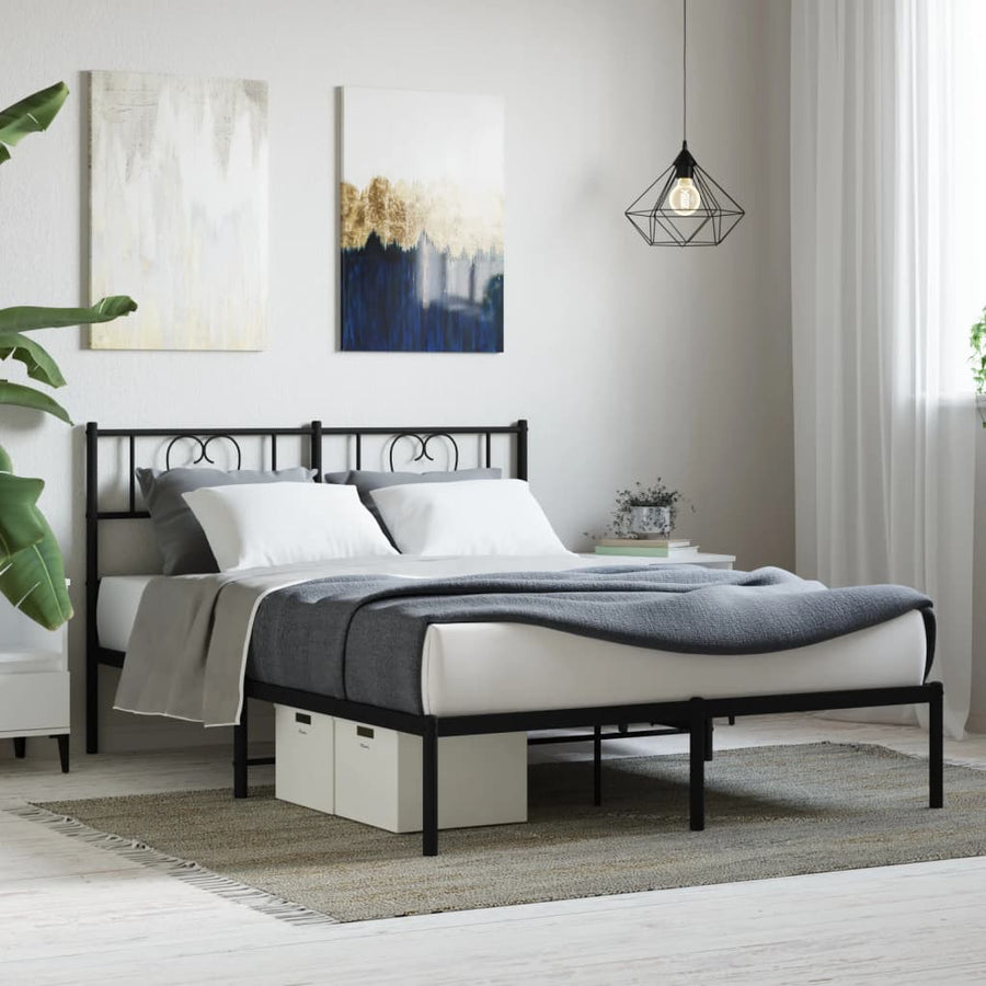 Bedframe Metaal 120 x 200 cm Zwart met hoofdbord