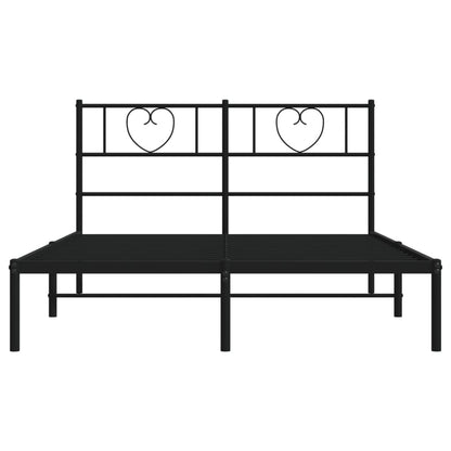 Bedframe Metaal 135 x 190 cm Zwart met hoofdbord