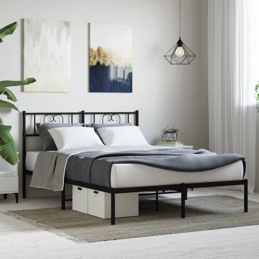 Bedframe Metaal 135 x 190 cm Zwart met hoofdbord