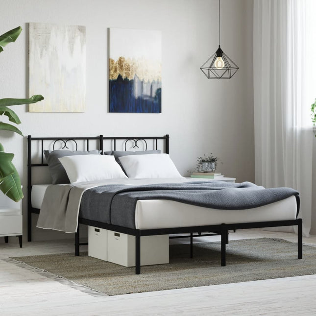 Bedframe Metaal 160 x 200 cm Zwart met hoofdbord