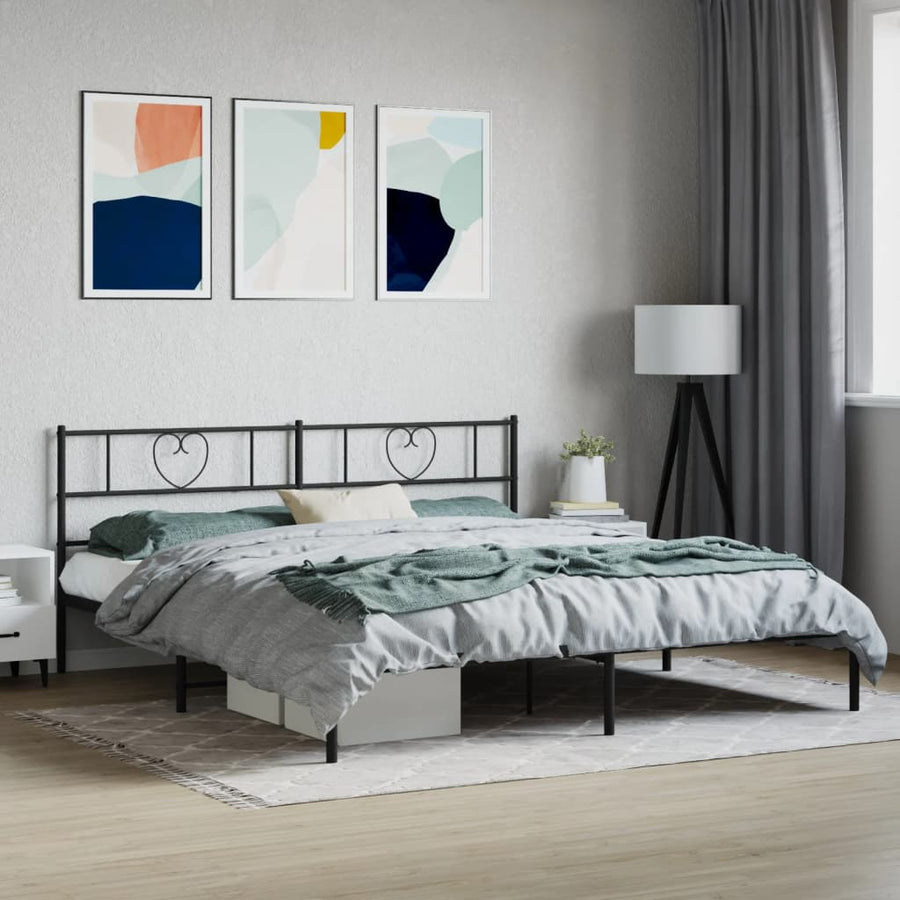 Bedframe Metaal 180 x 200 cm Zwart met hoofdbord