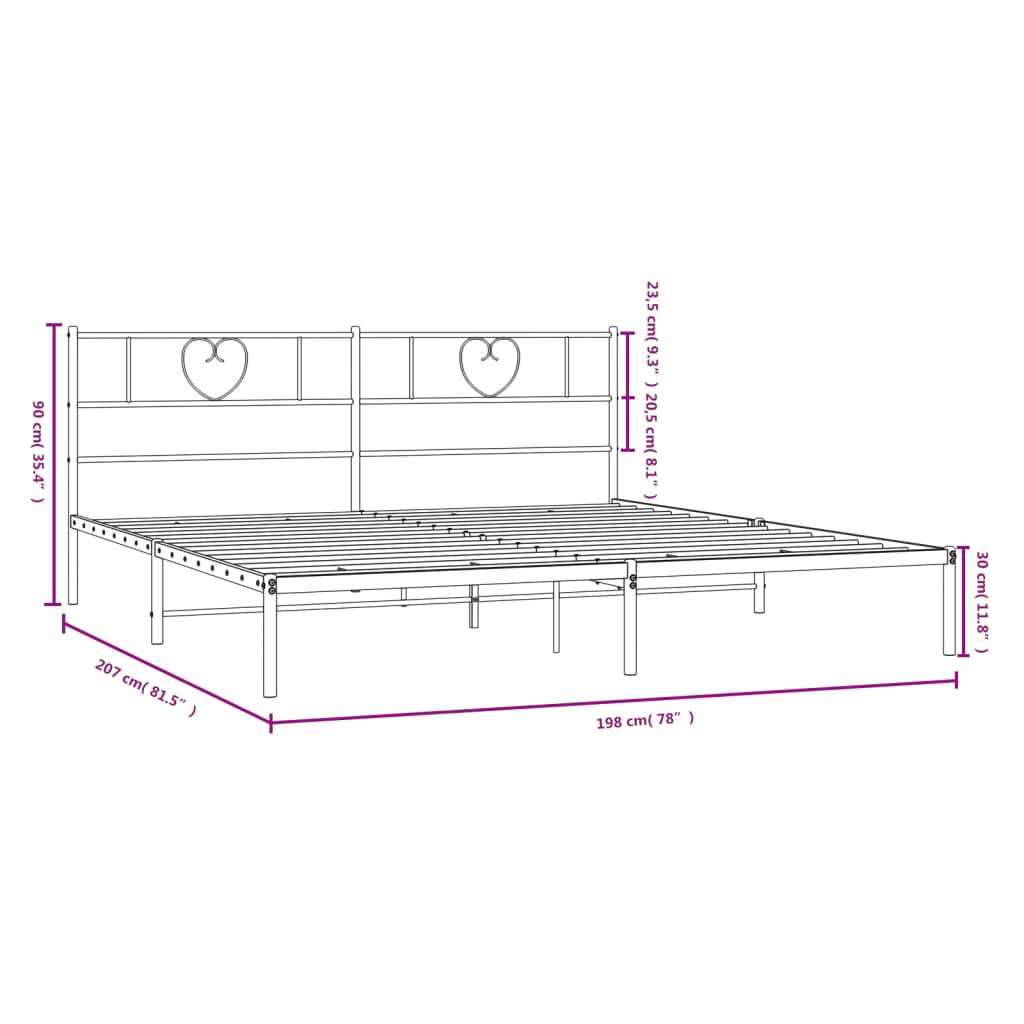 Bedframe Metaal 193 x 203 cm Zwart met hoofdbord