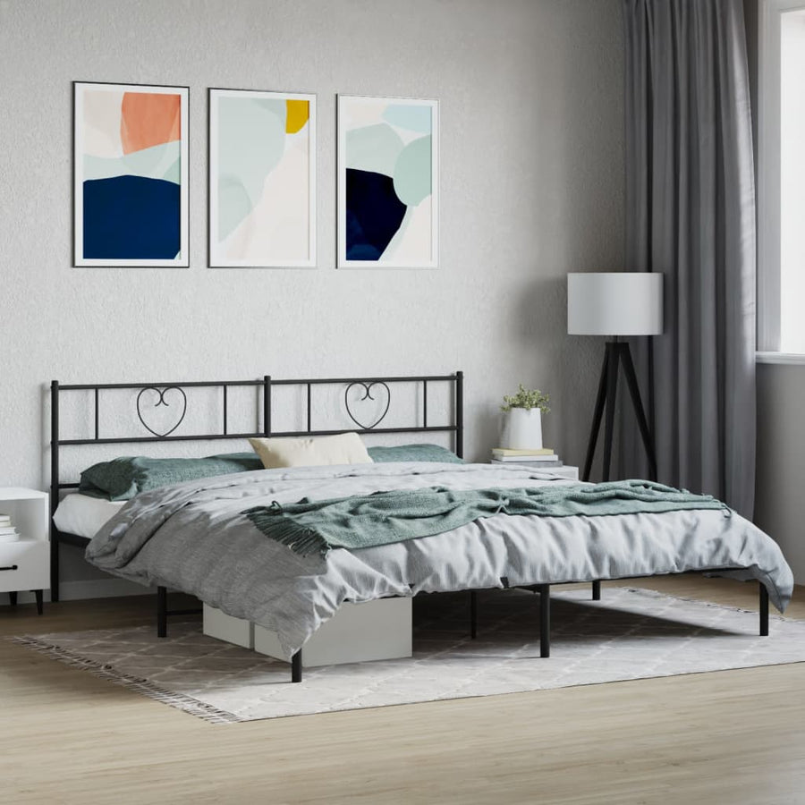 Bedframe Metaal 193 x 203 cm Zwart met hoofdbord