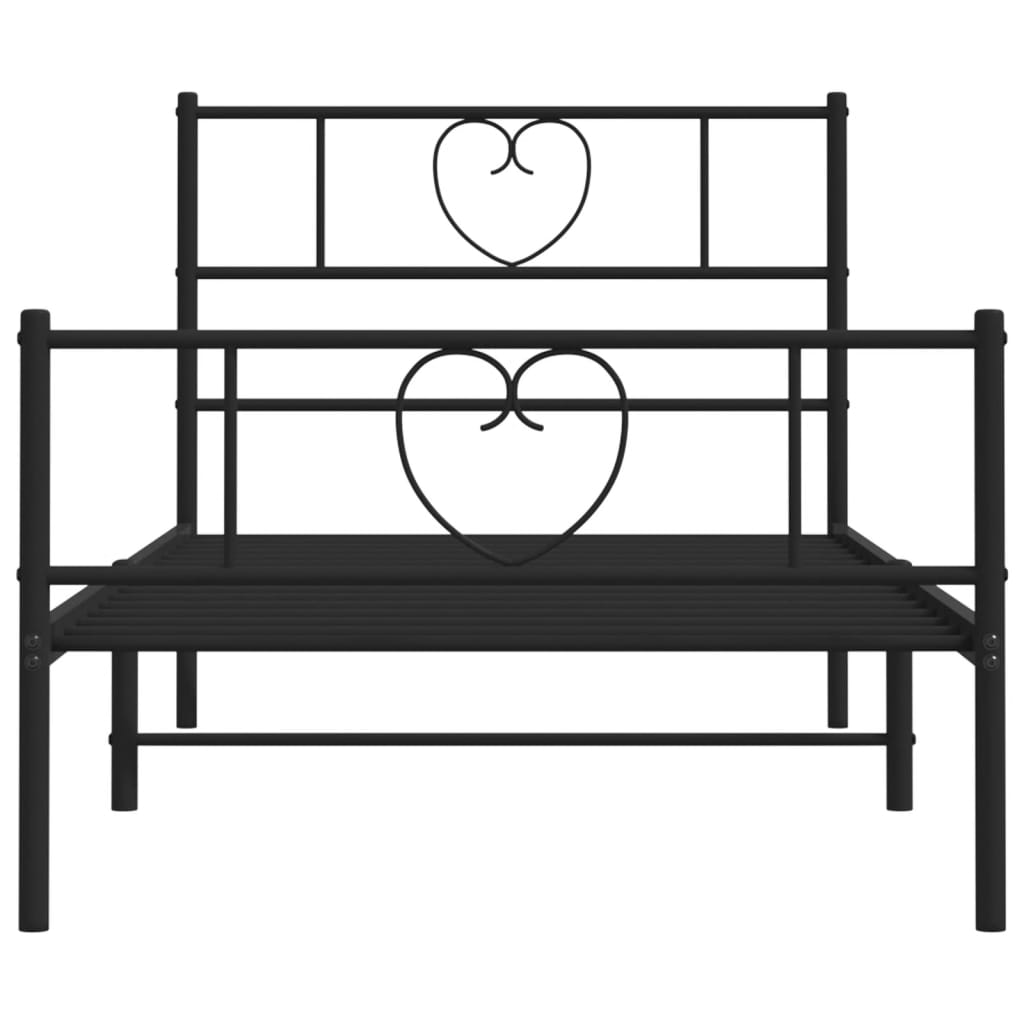 Bedframe Met Hoofd- En Voeteneinde Metaal 75 x 190 cm Zwart met hoofdbord & voetbord